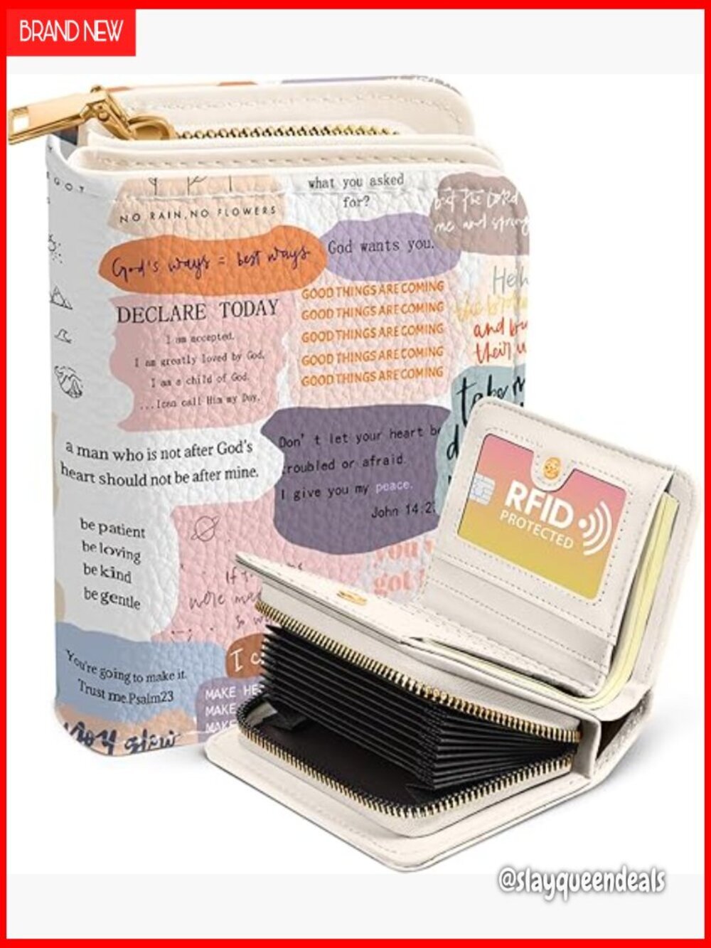 Leather RFID Wallet with Zipper, 15 Card Slots, Coin Pocket, Accordion Style